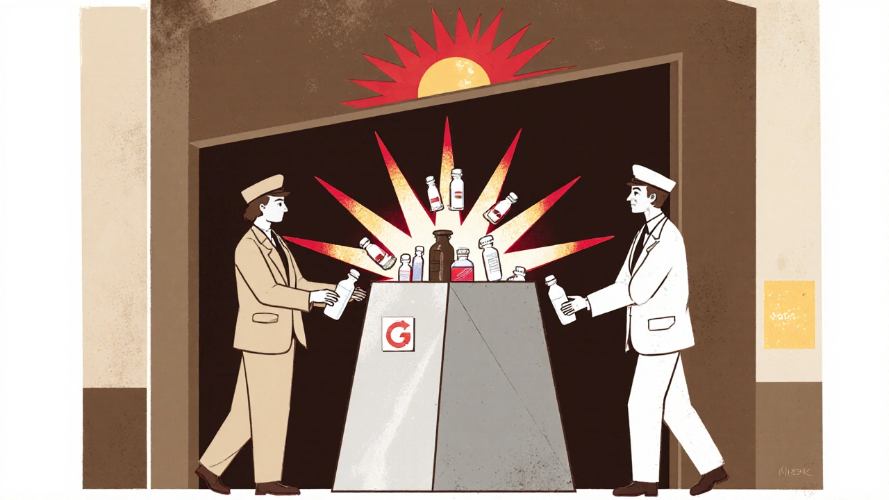 Community medication take-back drop-off with workers guiding patients to a sun-shaped bin