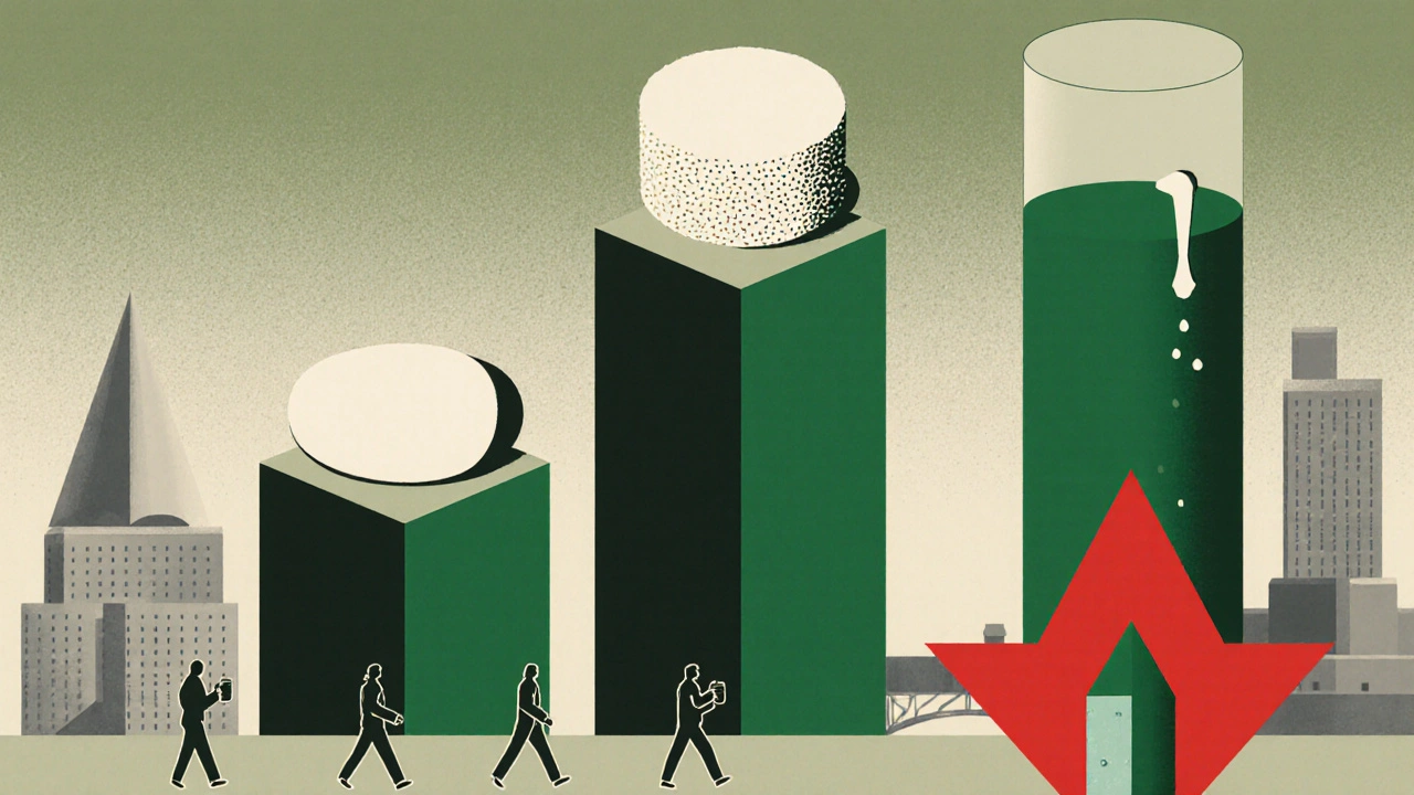 Hierarchy of constipation remedies as ascending shapes with a red &#039;avoid&#039; arrow for saline laxatives.