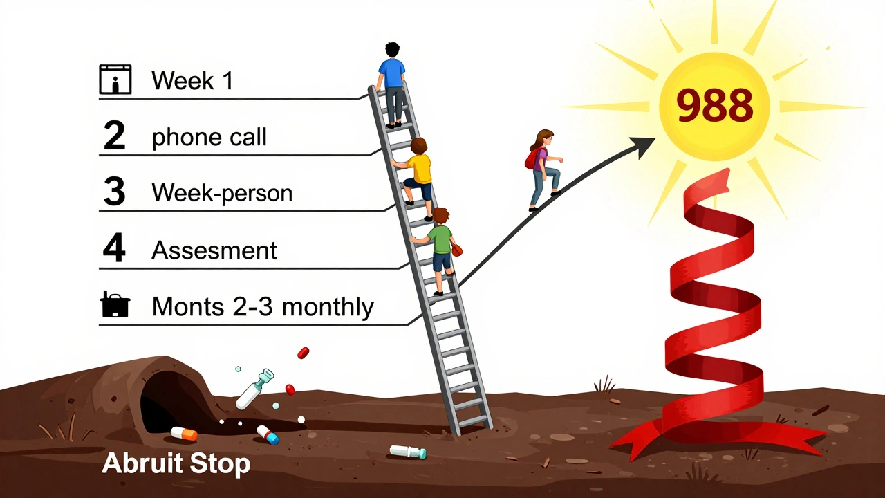 A medical chart becomes a ladder toward light, with monitoring steps climbing up while dangerous drops fall below.