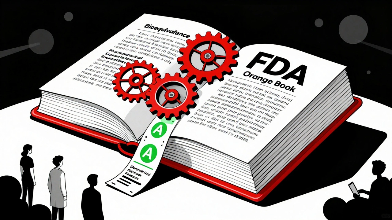 Mechanical Orange Book with spinning gears releasing therapeutic equivalence codes