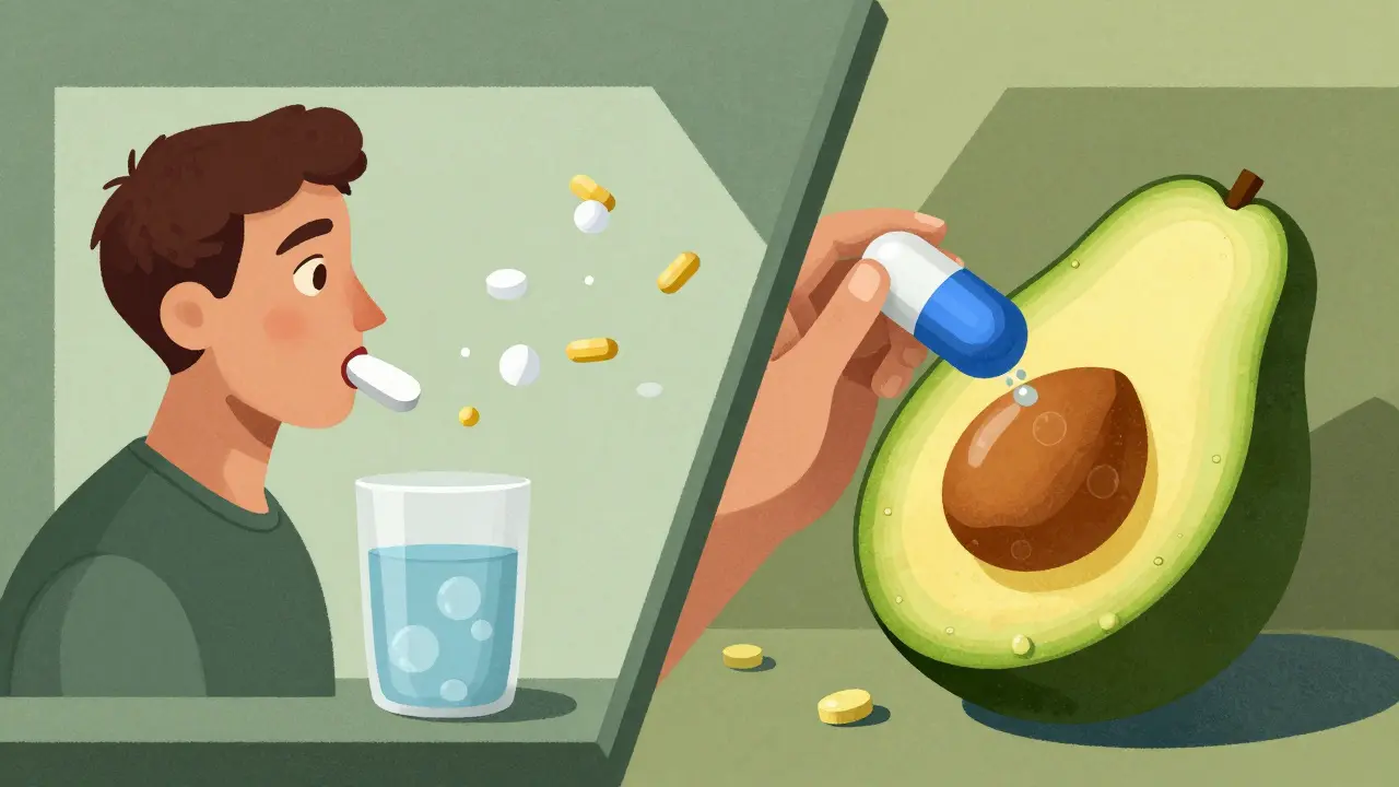 Two patients: one with ineffective tablet absorption, another with efficient lipid-based drug delivery using fatty food.