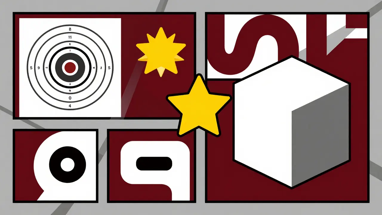 Constructivist montage of vision therapy elements and 3D shapes symbolizing visual recovery.