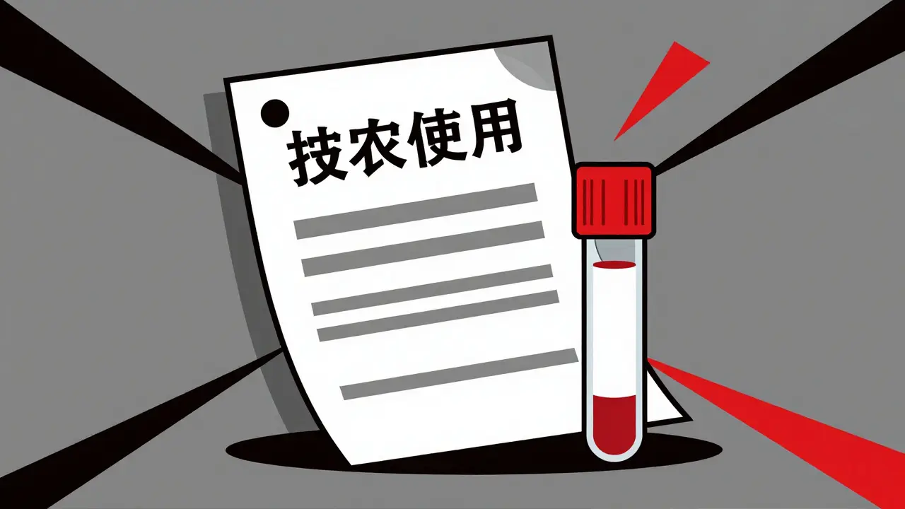 Constructivist style image featuring a stylized medical prescription and blood test vial.