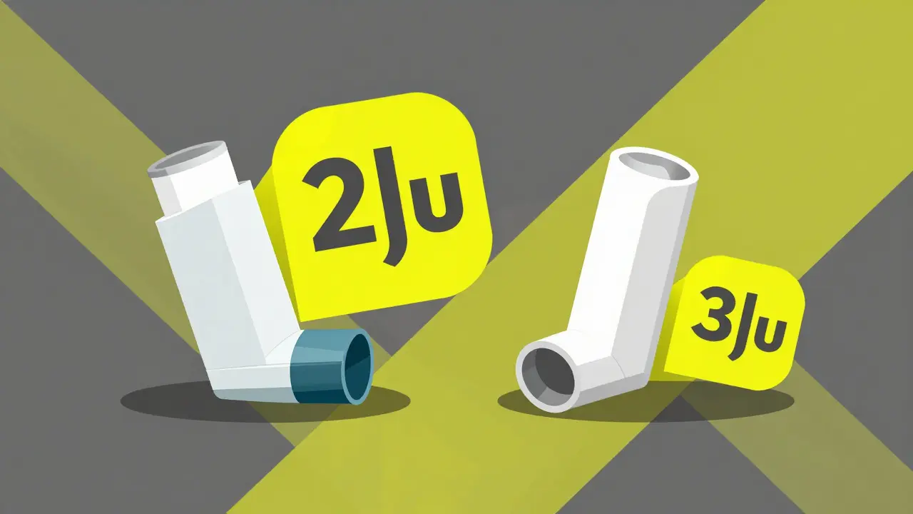 Graphic comparison of brand name versus generic inhaler pricing in a Constructivist style.