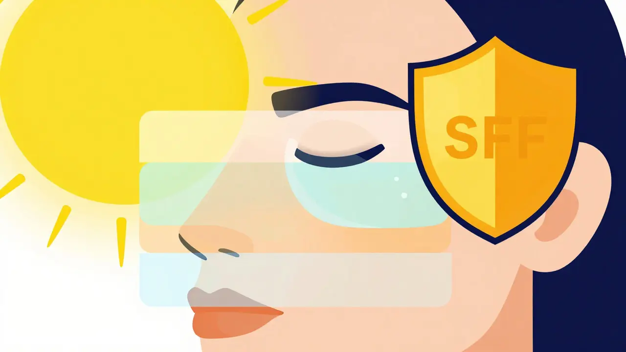 Illustration of the skincare sandwich method and sun protection