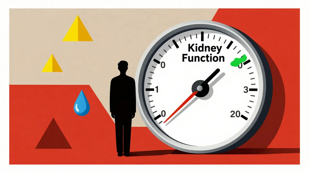 Stylized gauge showing stable kidney function metrics