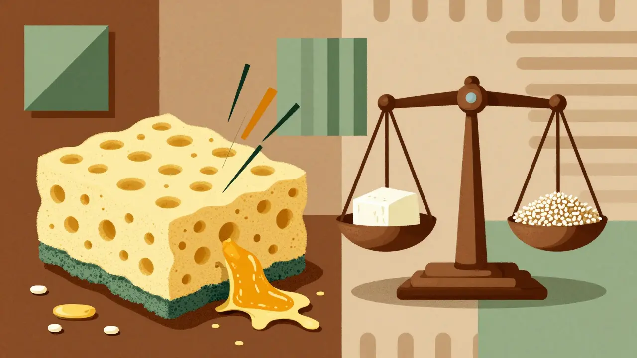 Stylized graphic of bile binders absorbing acid and dietary fat management