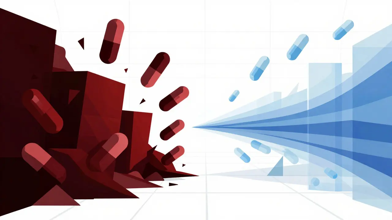 Abstract contrast of high-risk statin collision vs low-risk safe flow