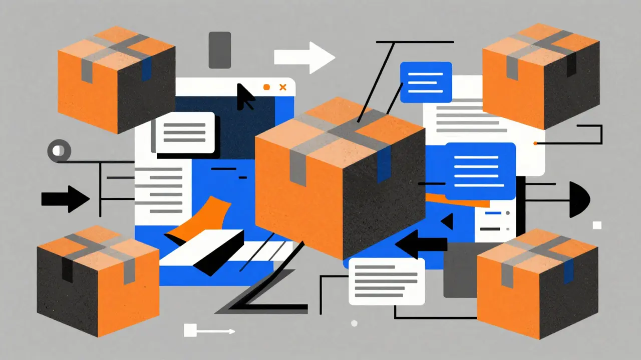 Abstract geometric shapes representing online shopping logistics
