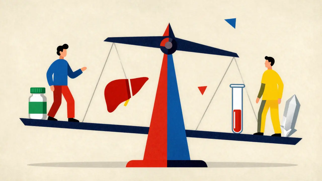 Constructivist poster style image balancing pills against health monitoring symbols.