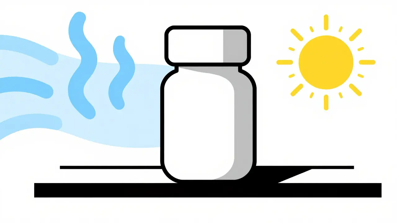 Abstract illustration of proper medication storage conditions