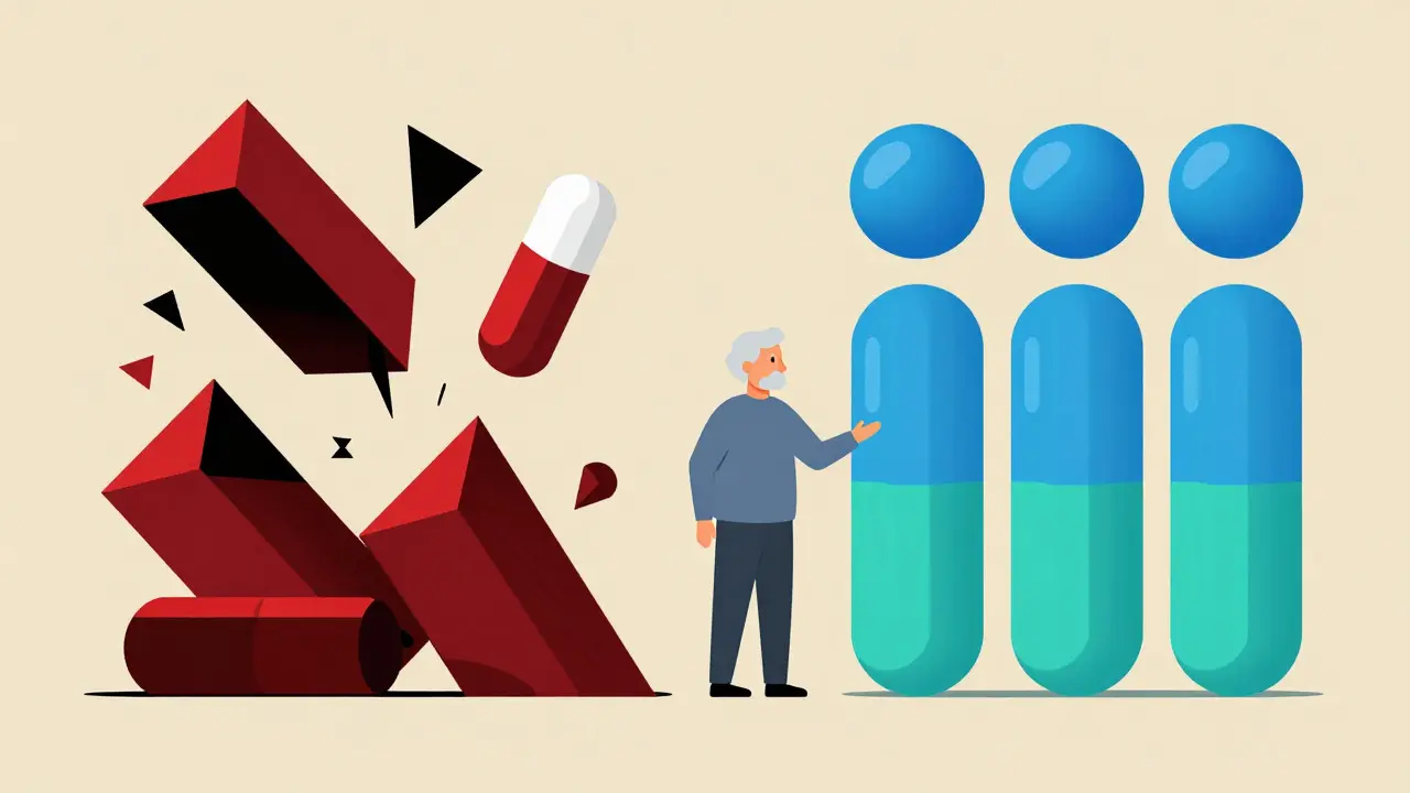 Abstract representation of switching from risky to safe sleep meds
