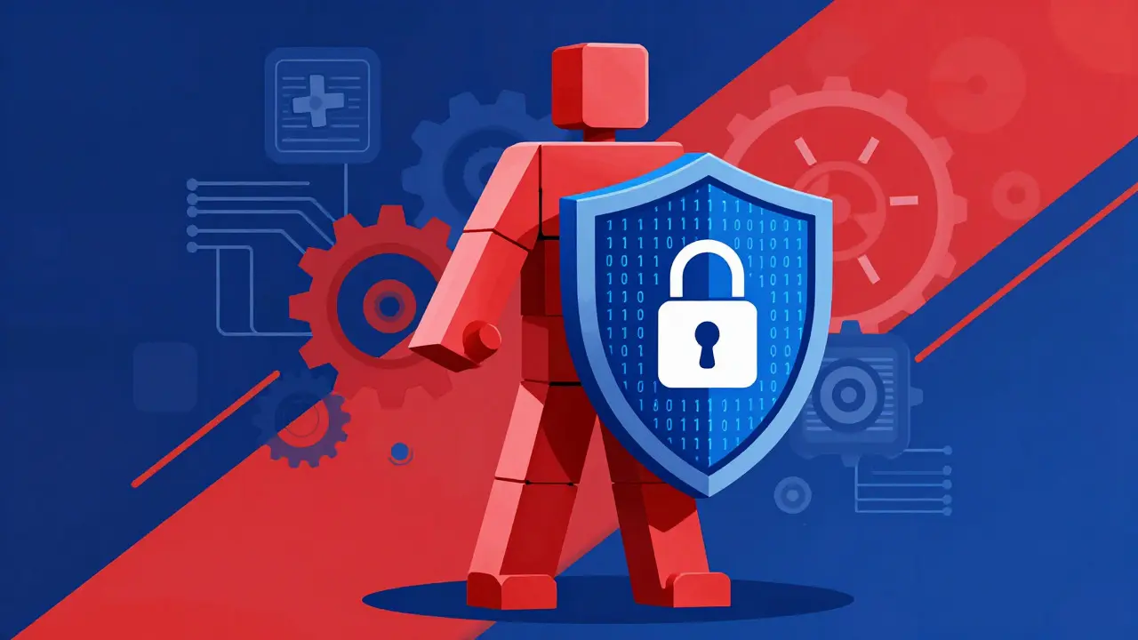 Abstract shield protecting user data in digital health, illustration