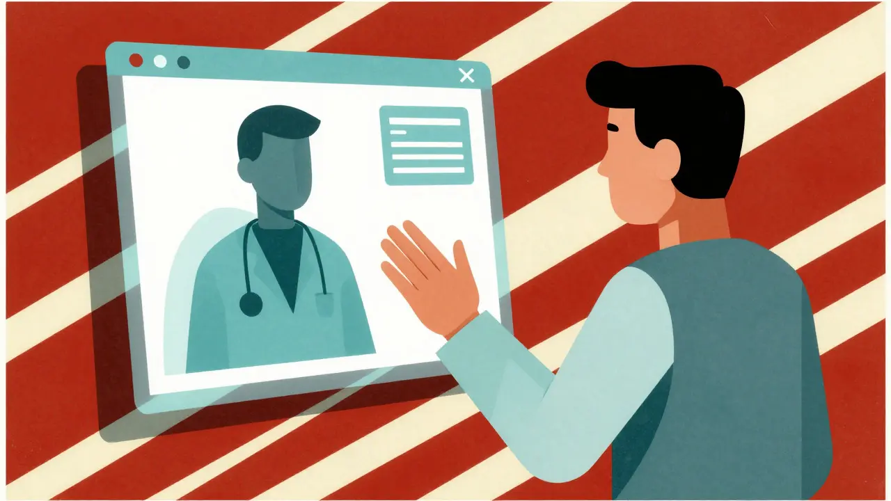Constructivist style illustration of a patient receiving a digital telehealth consultation