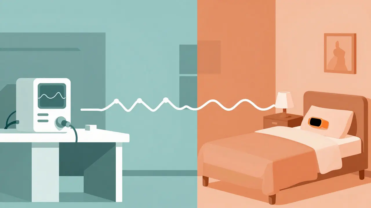 Split view of lab and bedroom connected by abstract data ribbon in Constructivist art
