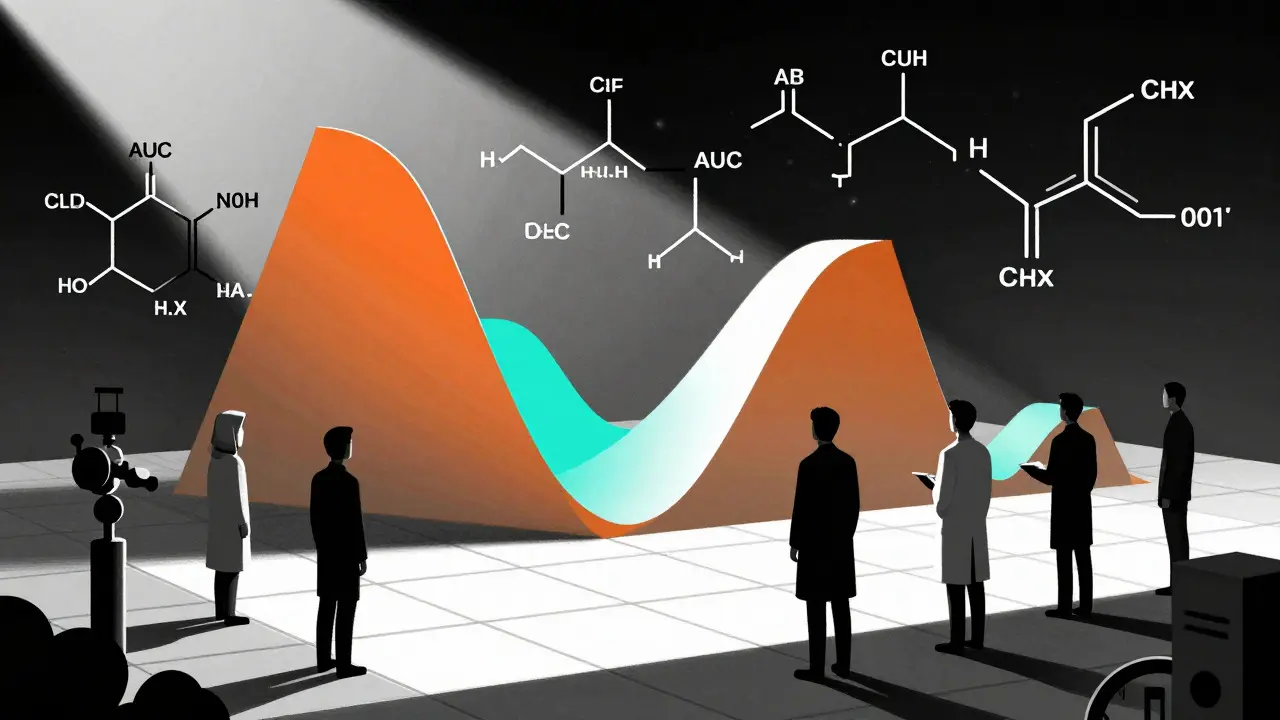 Stylized geometric curves representing drug absorption data